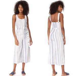 J.O.A. Los Angeles White Blue Striped Cotton Wide Leg Jumpsuit Size Large